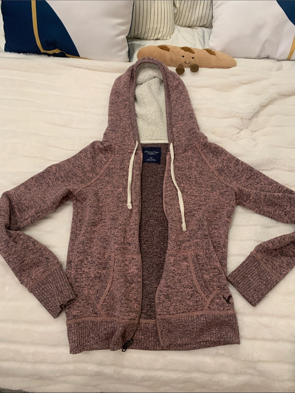 American Eagle Outfitters Mauve Pink Marled Sherpa-Lined Zip Hoodie